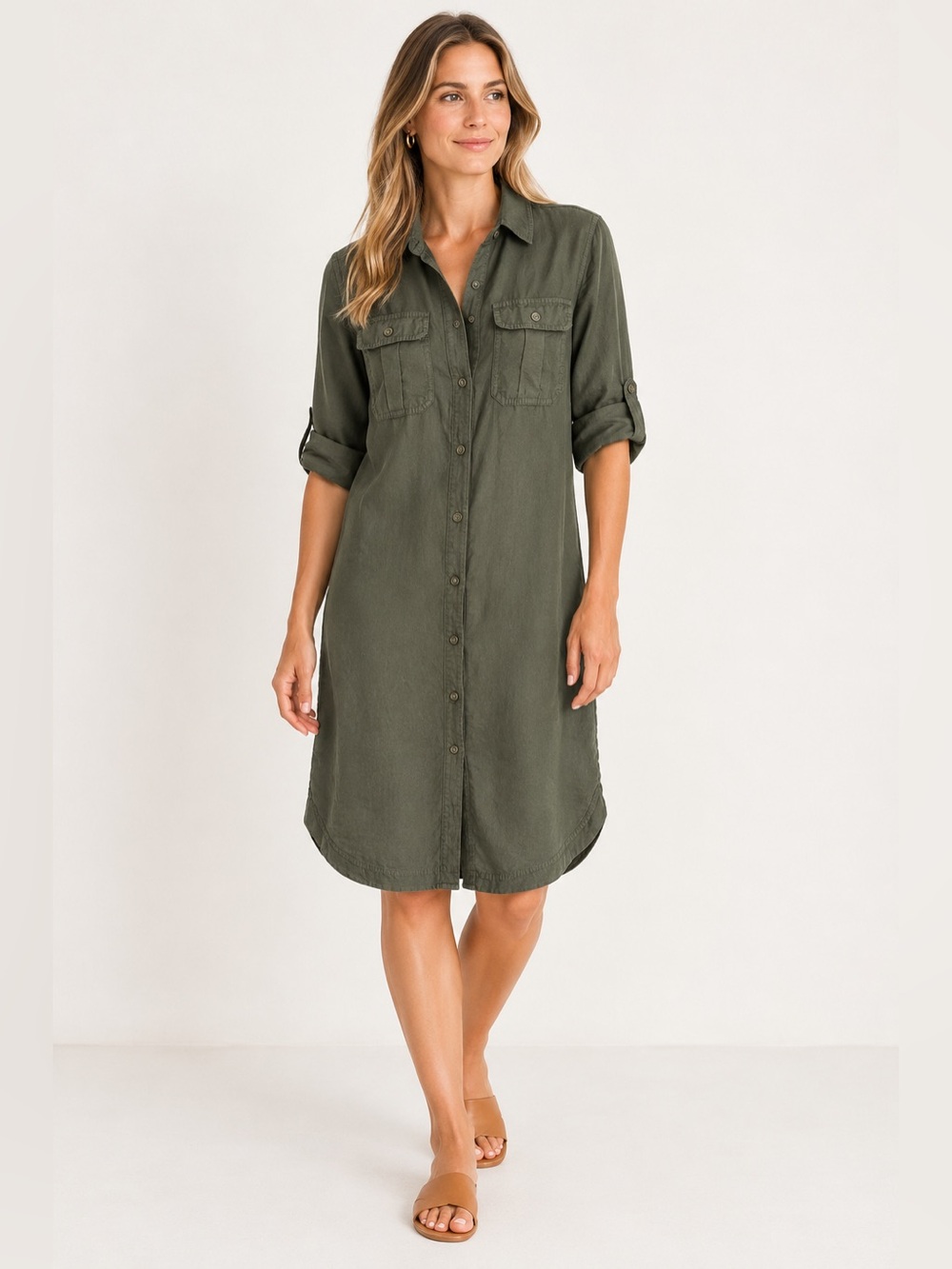 Banana Republic Olive Button-Down Shirt Dress
